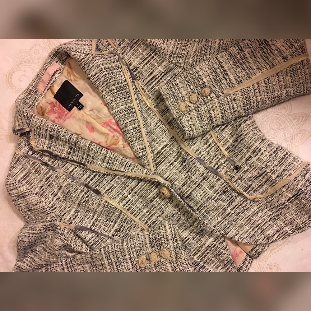 The Limited Blazer Rosebud Buttons Inspired Tweed Look Floral Lining Career